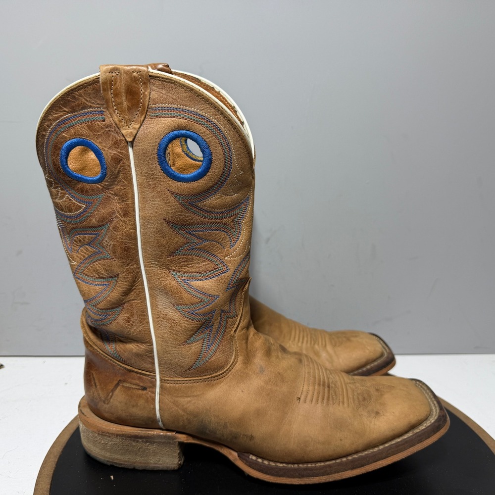 Justin Bent Rail Boots Men 9 Square Toe Western Tan Brown Leather Western Core